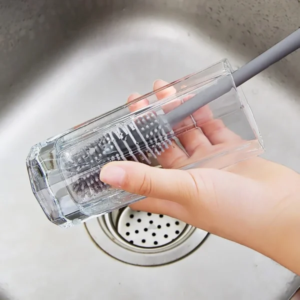 Long Handle Silicone Cleaning Brush Soft Bristle 360 Degree Deep Cleansing Milk Bottle Glasses Kitchen Cleaner Tool