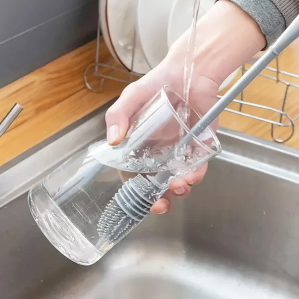Long Handle Silicone Cleaning Brush Soft Bristle 360 Degree Deep Cleansing Milk Bottle Glasses Kitchen Cleaner Tool