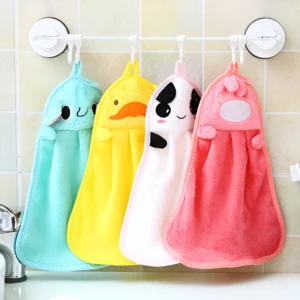 Microfiber Plush Towel Cartoon Thick Coral Velvet Absorbent Hanging Cleaning Cloth Tuala Tangan