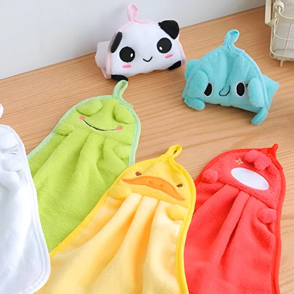 Microfiber Plush Towel Cartoon Thick Coral Velvet Absorbent Hanging Cleaning Cloth Tuala Tangan