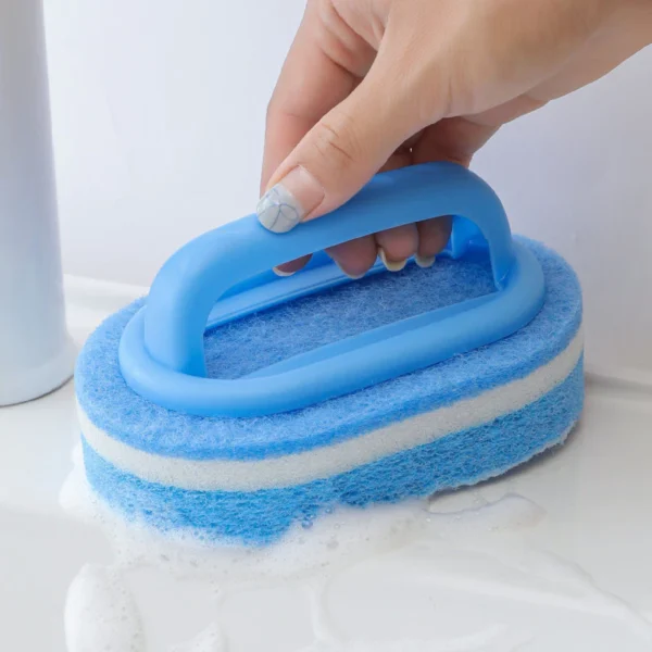sg-11134201-8261u-mlg17fyatvrcbe.webp Plastic Handle Sponge Scrubber Brush Kitchen Bathroom Wall Cleaning Scrubber Berus Pembersih