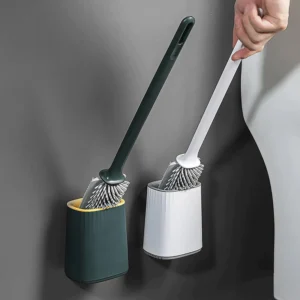 Silicone Flexible Bristle Head 360 Degree Deep Cleaning Crevice Brush Toilet Bowl Brush Wall Mount